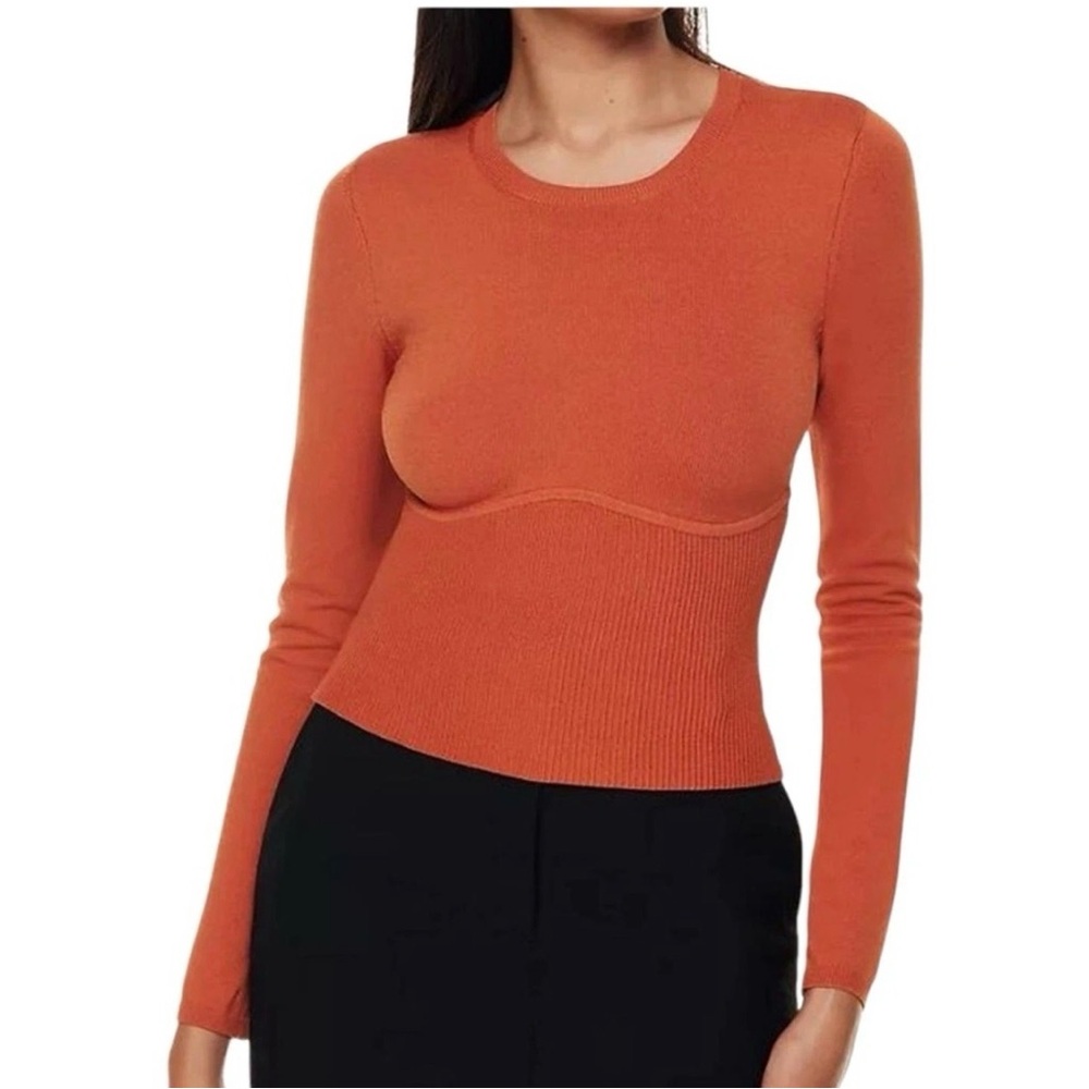 Aritzia Babaton Women’s Burnt Orange Sculpt Knit Empire Long Sleeve Top Size XS